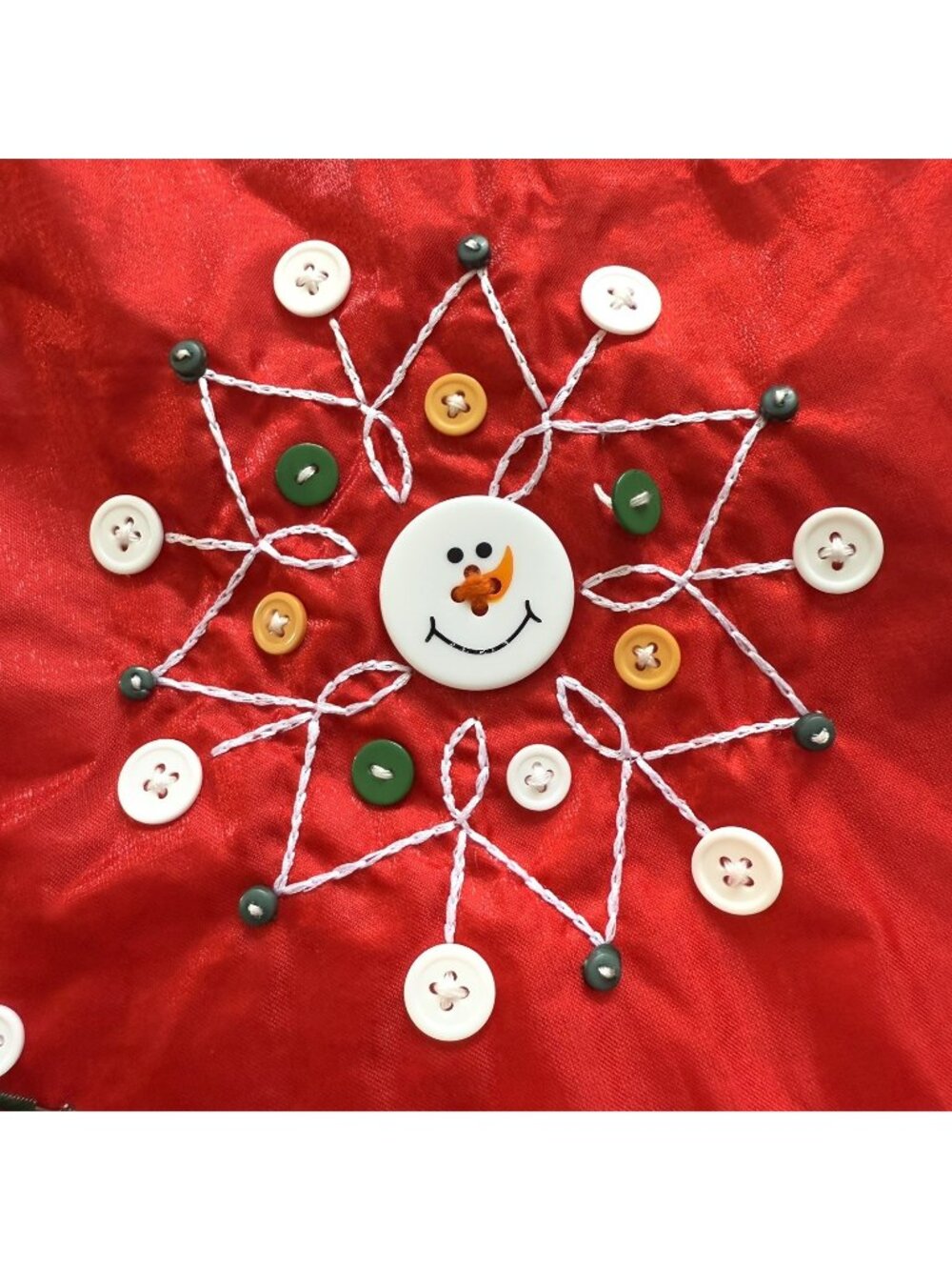 Santa's Best Christmas Snowman Button Tree Skirt 54” Cottagecore Grandma Whimsy